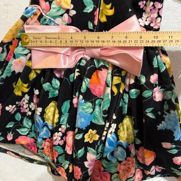VTG Amy Byer Colorful Floral Puff Sleeve Fit and Flare Dress Velvet Sz 8 Girls - Picture 8 of 11